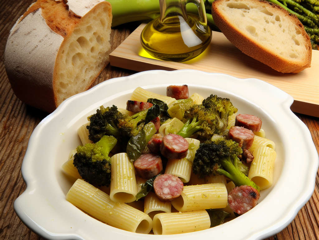 Rigatoni con salsiccia napoletana e broccoli fritti all\'italiana